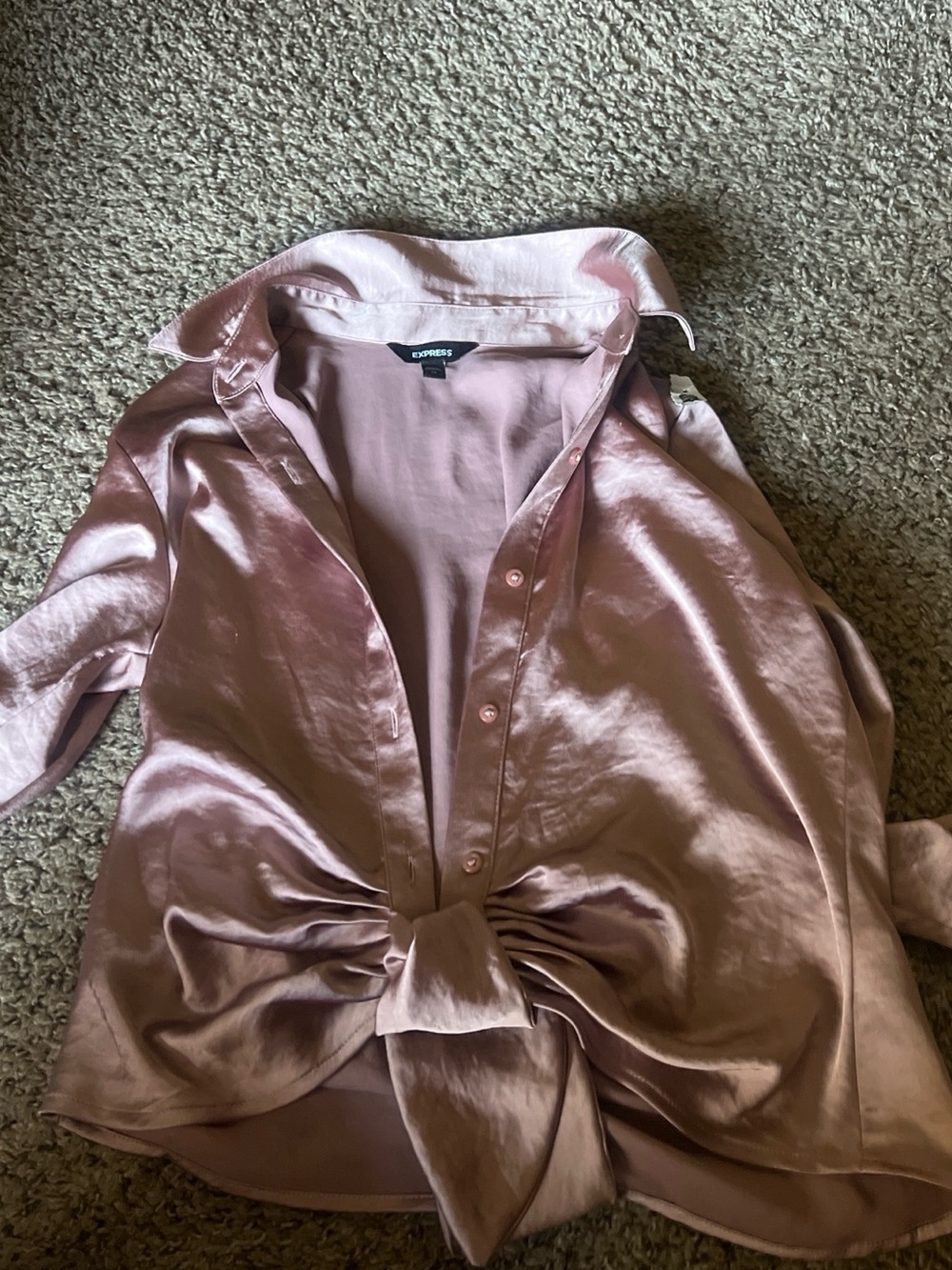 Express Satin Button-Front Blouse in Blush Pink